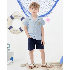 CARETOO Toddler Boy Summer Outfits Short Sleeve Button Down Shirt Tops & Khaki Casual Shorts Sets Baby 12Months-5T Clothes